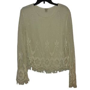 Gimmicks By BKE Women's Cream Crochet Long Bell Sleeve Blouse Top Size S